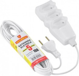 Extensao Eletrica 5 metros Megatron 2 Pinos Branca