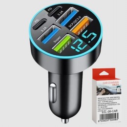 Carregador Veicular Hoopson com 4 Saidas USB e Display Indicador de Voltagem da Bateria